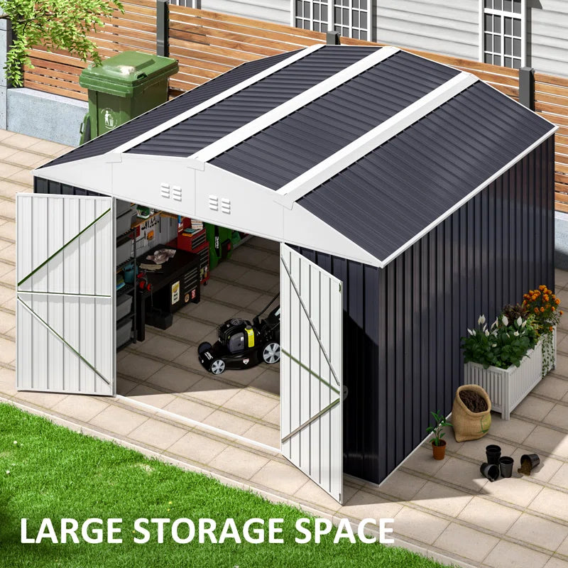 10 ft.W x 10 ft.D Metal Outdoor Storage Shed, Tool Shed with Lockable Doors Updated Frame Structure