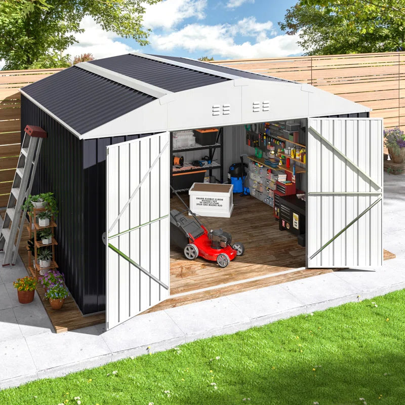 10 ft.W x 10 ft.D Metal Outdoor Storage Shed, Tool Shed with Lockable Doors Updated Frame Structure