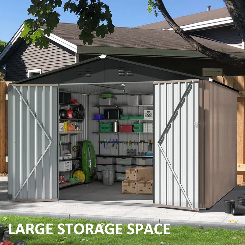 10 ft. W x 10 ft. D Outdoor Metal Shed Storage with Updated Frame Structure and Lockable Doors