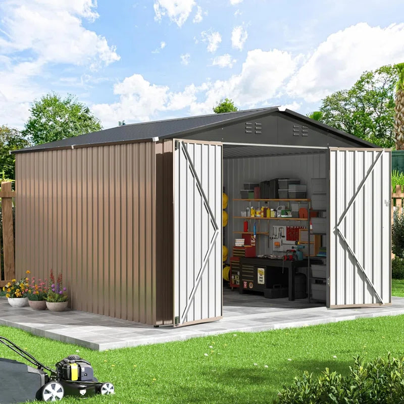 10 ft. W x 10 ft. D Outdoor Metal Shed Storage with Updated Frame Structure and Lockable Doors