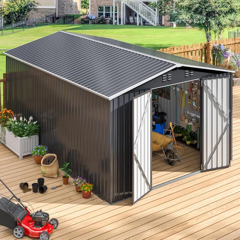 10 ft. W x 14 ft. D Outdoor Metal Shed Storage with Reinforced Steel Frame and Lockable Doors
