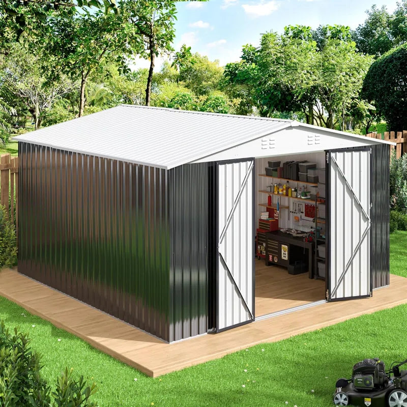 12 ft. W x 10 ft. D Outdoor Metal Shed Storage with Reinforced Steel Frame and Lockable Doors