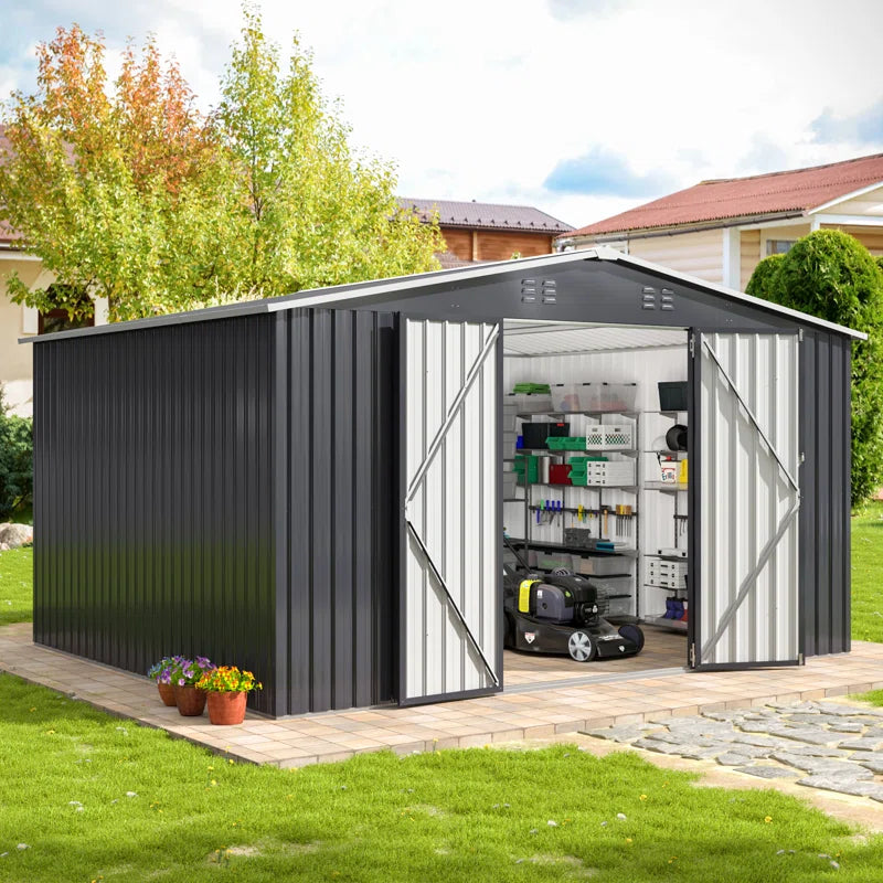 12 ft. W x 10 ft. D Outdoor Metal Shed Storage with Reinforced Steel Frame and Lockable Doors
