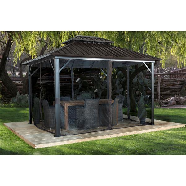 Sojag Genova II 12 x 14-ft Aluminum Sun Shelter with Nettings - Dark Brown