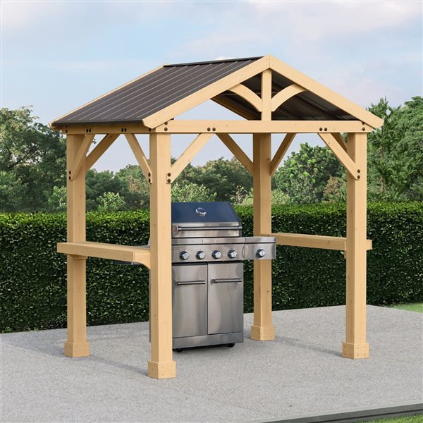 Yardistry Meridian 5.6-ft x 8-ft Brown Wood Rectangle Gazebo with Aluminum Roof