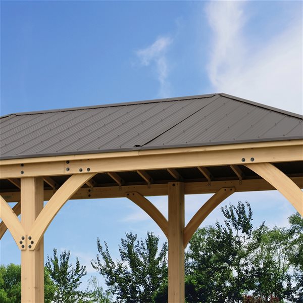 Yardistry Meridian 20-ft x 12-ft Brown Wood Rectangle Gazebo with Aluminum Roof