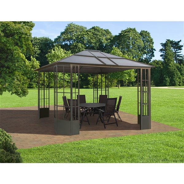 Sojag Savino 10 x 12-in Black Metal Rectangular Gazebo with polycarbonate Roof