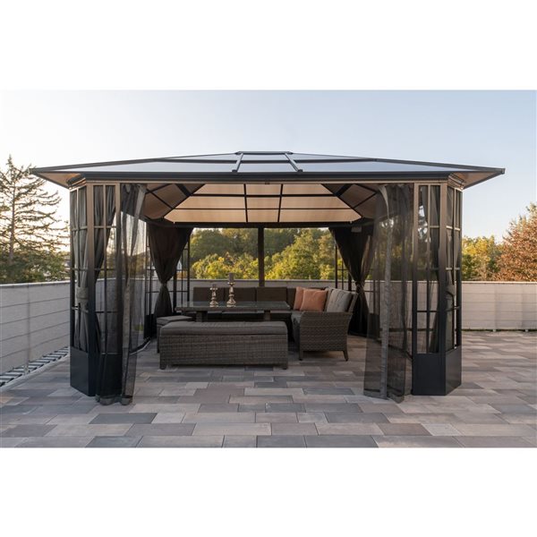 Sojag Savino 12 x 14-in Black Metal Rectangular Gazebo with polycarbonate Roof