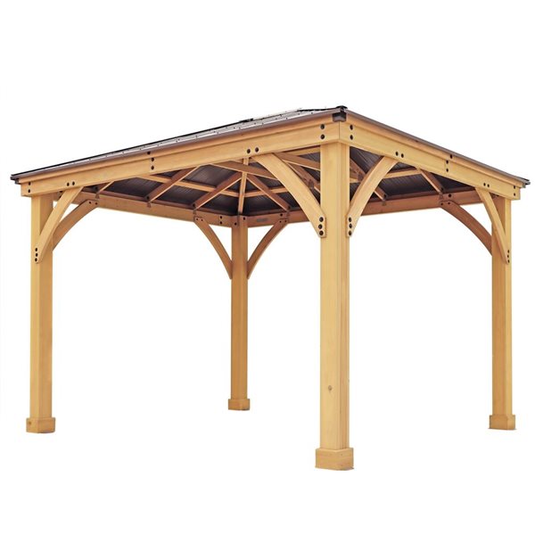 Yardistry Meridian 10 x 12-ft Cedar Wooden Gazebo - Brown Aluminum Roof