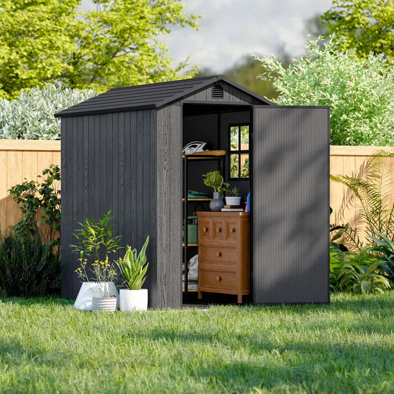 4 ft. W x 6 ft. D Plastic Storage Shed with Floor, Resin Shed with Window and Lockable Door