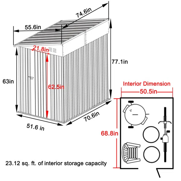 70.6 ft. W x 51.6 ft. D Metal Lean-To Storage Shed
