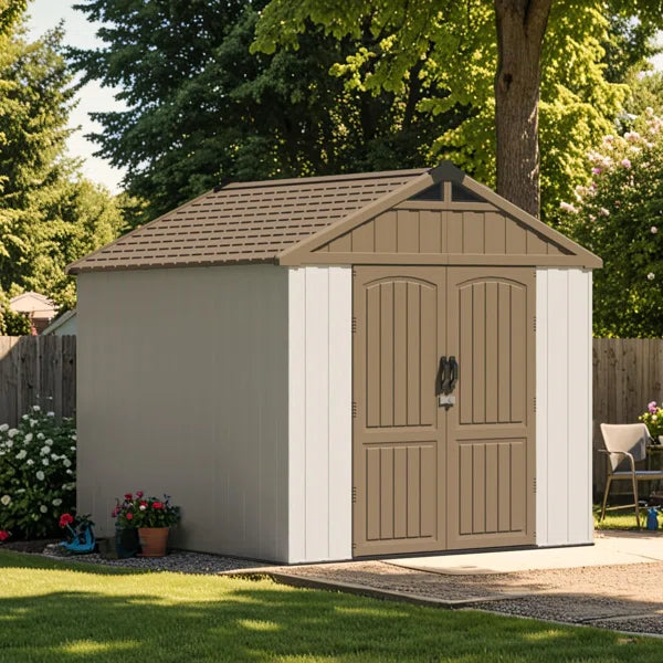 8 X 8 Ft Plastic Outdoor Storage Shed With Floor, Resin Shed With Window And Lockable Door For Garden, Backyard, Tool Storage Use, Easy To Install In Brown