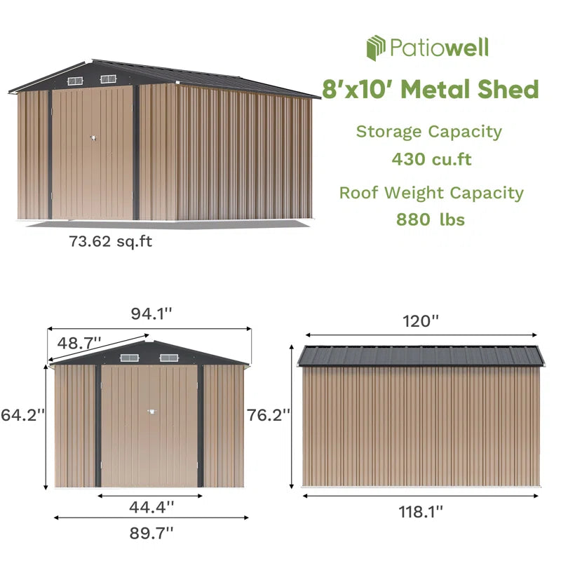 8 ft. W x 10 ft. D Metal Storage Shed