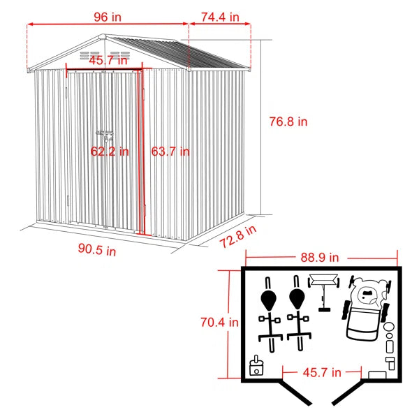 8 ft. W x 6 ft. D Metal Storage Shed