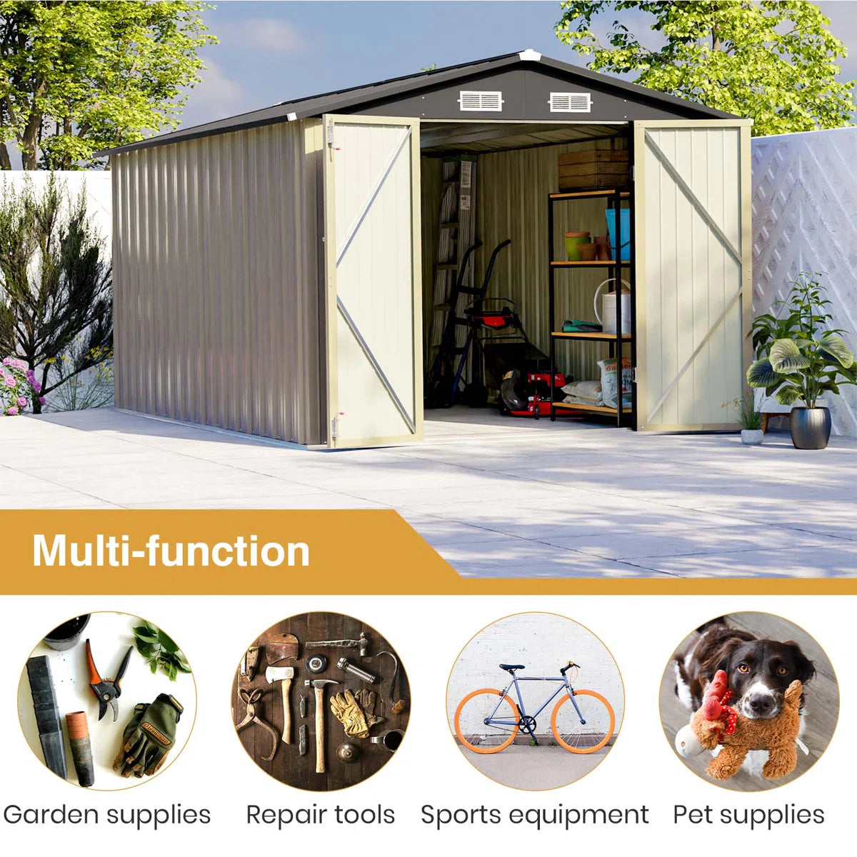 8 ft. x 12 ft. Metal Storage Shed for Outdoor, Steel Yard Shed with Design of Lockable Doors