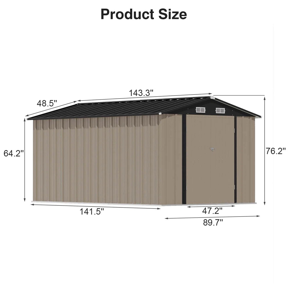 8 ft. x 12 ft. Metal Storage Shed for Outdoor, Steel Yard Shed with Design of Lockable Doors