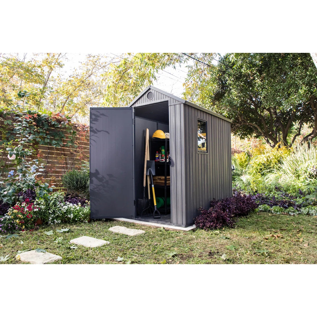 Darwin 4 ft. W x 6 ft. D Durable Resin Outdoor Storage Shed With Floor and Window for Garden Patio Furniture and Tools, Grey