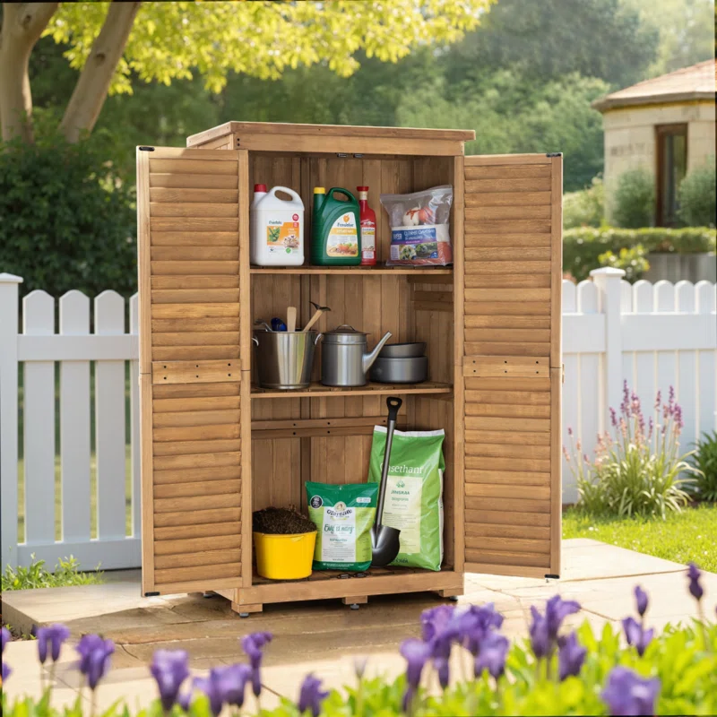 Garden 3 ft. W x 2 ft. D Outdoor Storage Tool Shed, Garden Storage Cabinet with Lockers