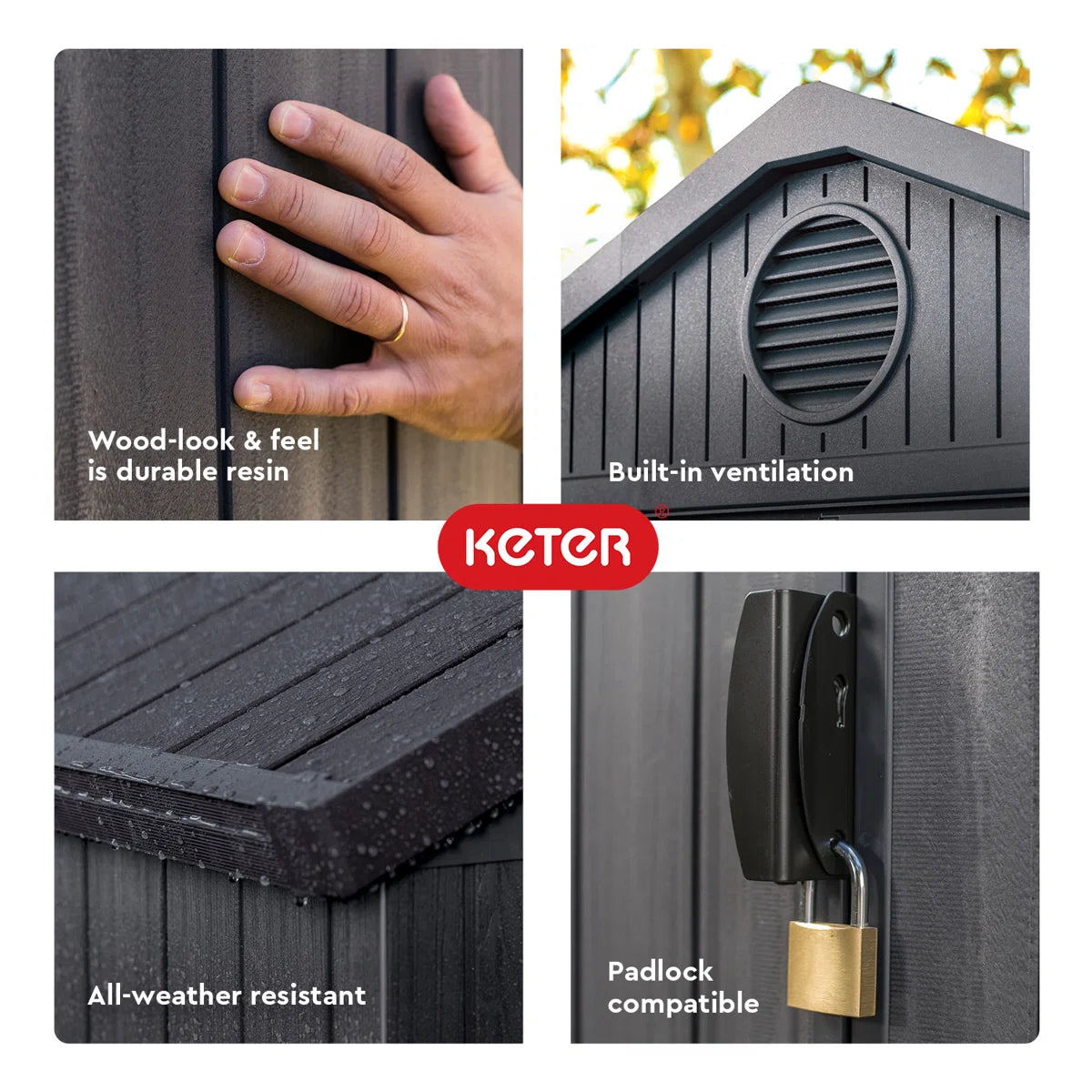 Keter Darwin 6x6 ft. Durable Resin Outdoor Storage Shed With Floor and Double Doors for Garden Patio Furniture and Tools, Graphite