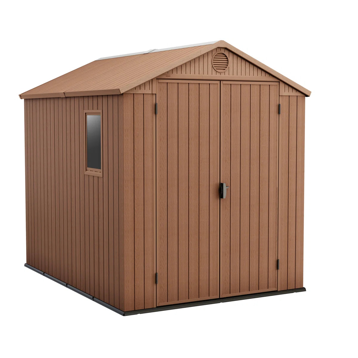 Keter Darwin 6x8 ft. Durable Resin Outdoor Storage Shed With Floor and Double Doors for Garden Patio Furniture and Tools, Brown