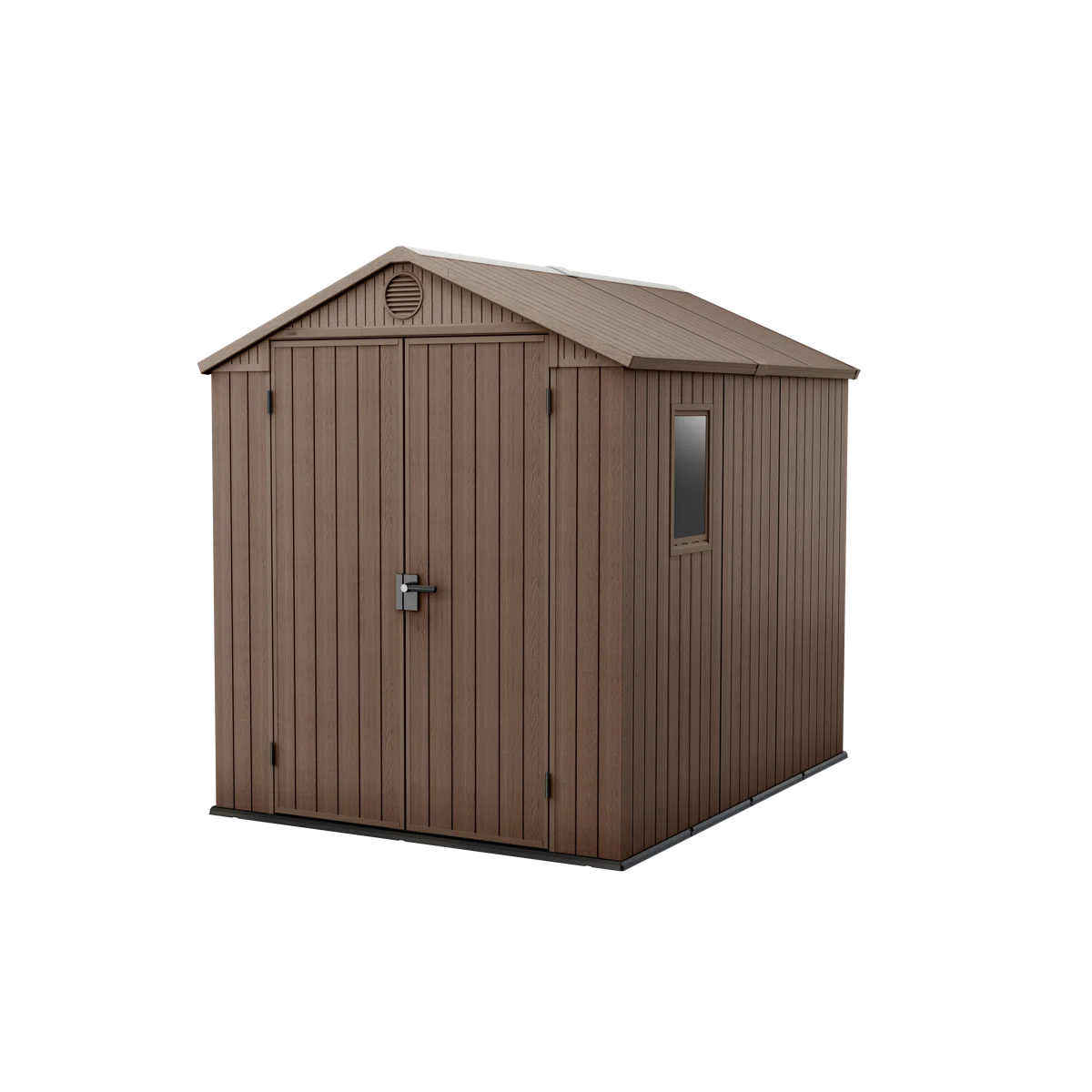 Keter Darwin 6x8 ft. Durable Resin Outdoor Storage Shed With Floor and Double Doors for Garden Patio Furniture and Tools, Brown