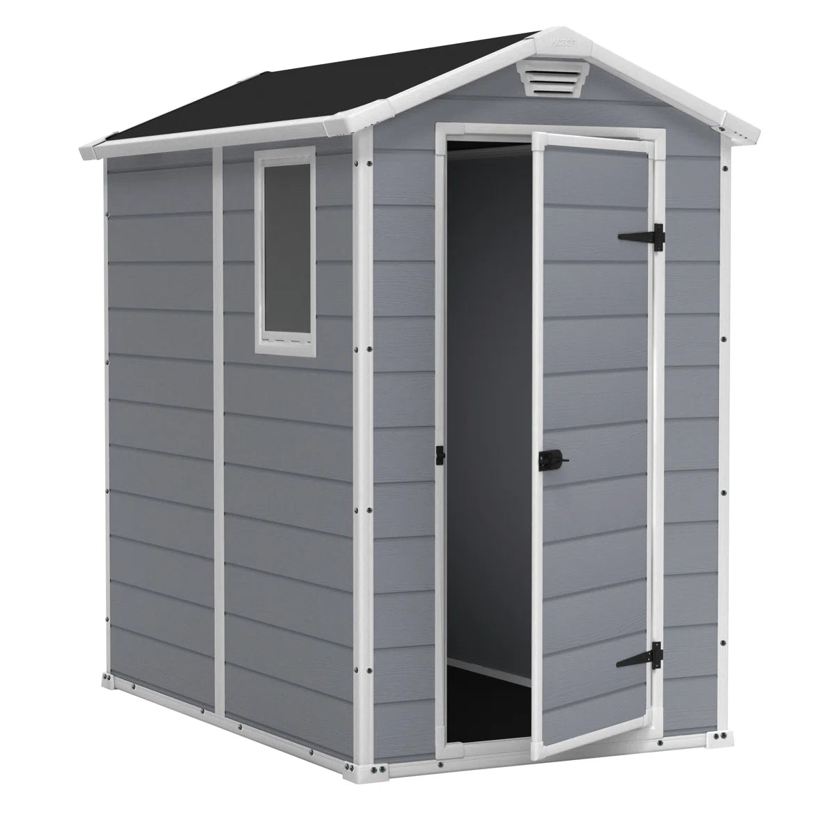 Keter Manor 4x6 ft. Durable Resin Outdoor Storage Shed With Floor and Double Doors for Garden Patio Furniture and Tools, Grey