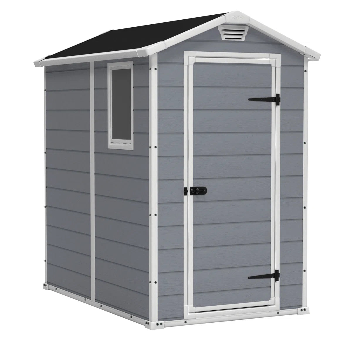 Keter Manor 4x6 ft. Durable Resin Outdoor Storage Shed With Floor and Double Doors for Garden Patio Furniture and Tools, Grey