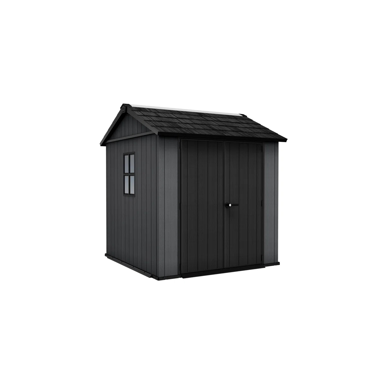 Keter Newton Plus Durable Resin Outdoor Storage Shed With Floor and Double Doors for Garden Patio Furniture and Tools, Graphite Grey (6 Available Sizes)