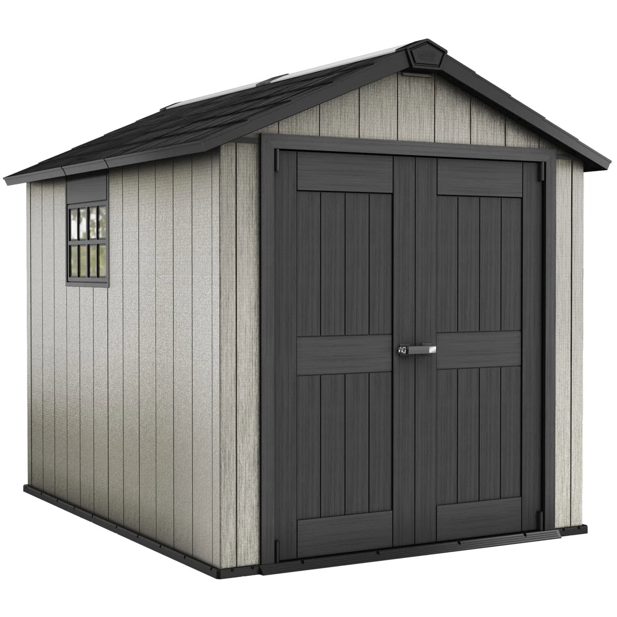 Keter Oakland 7.5x9 ft. Durable Resin Outdoor Storage Shed With Floor and Double Doors for Garden Patio Furniture and Tools, Grey