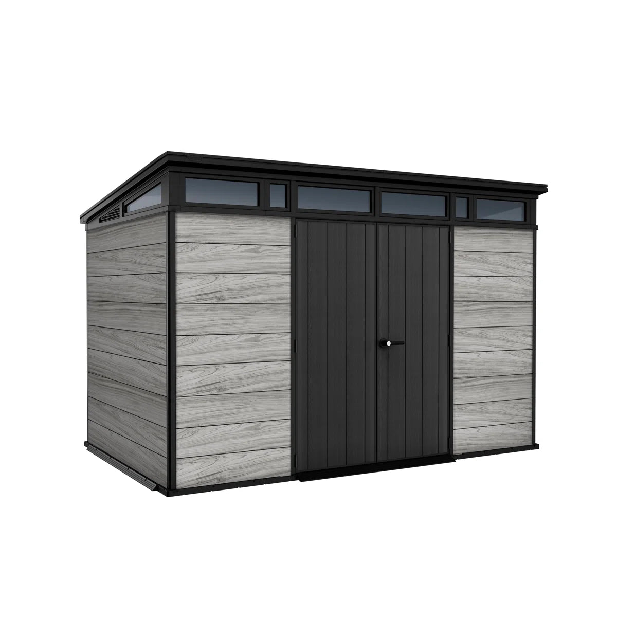 Keter Signature Collection 11x7 ft. Durable Resin Outdoor Storage Shed With Floor and Double Doors for Garden Patio Furniture and Tools, Storm Grey