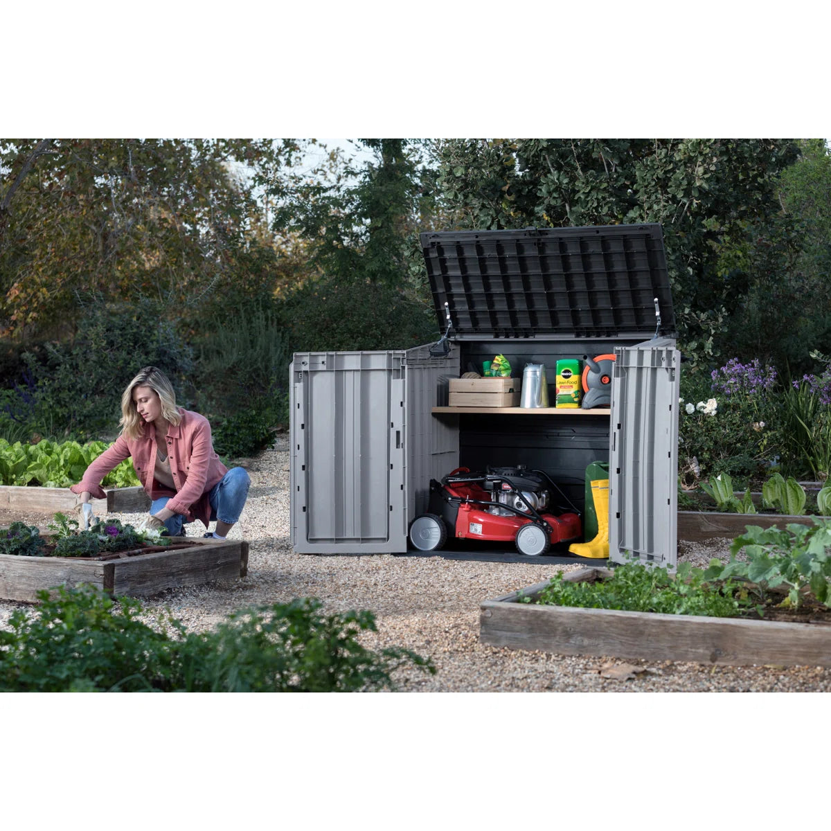 Keter Store It Out Prime Durable Resin Outdoor Storage Shed With Floor and Double Doors for Garden Patio Furniture and Tools