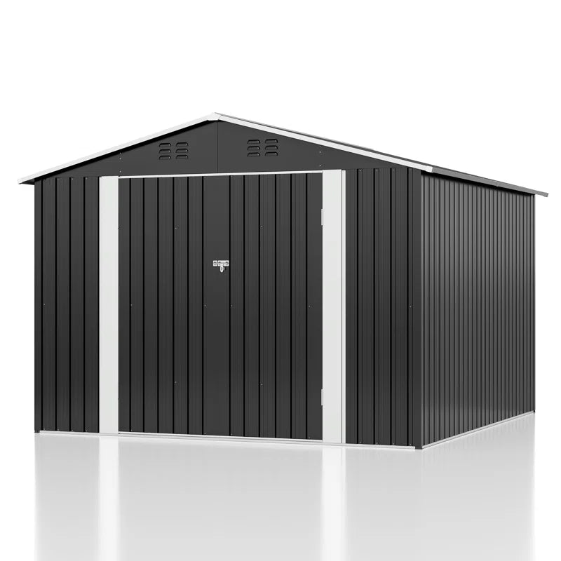 Outdoor Metal Storage Shed with Reinforced Steel Frame and Lockable Doors