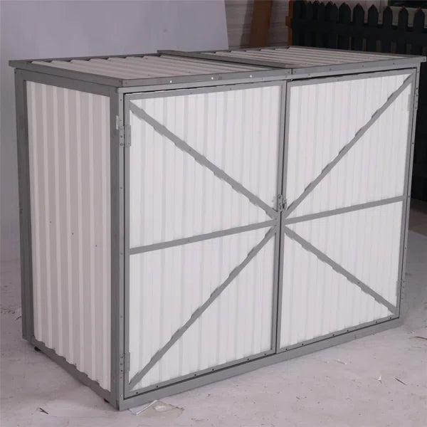 Outdoor Storage Cabinet Trash Can Storage Shed Upgraded with Metal Frame for Garbage Can, Gardening Tools and Accessories