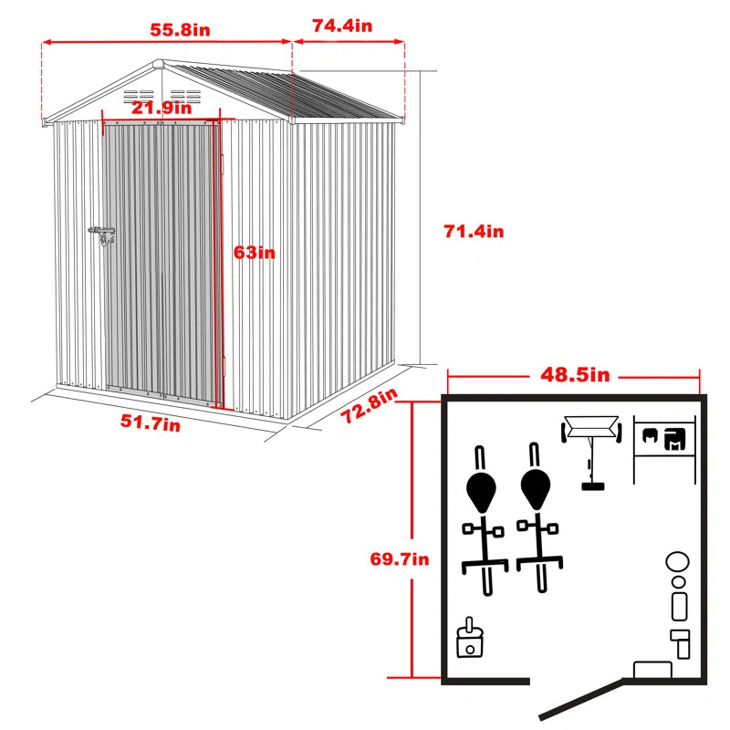 Outdoor Storage Shed, Steel Utility Tool Shed Storage House with Door & Lock, Metal Sheds Outdoor Storage for Garden Patio Lawn Poolside