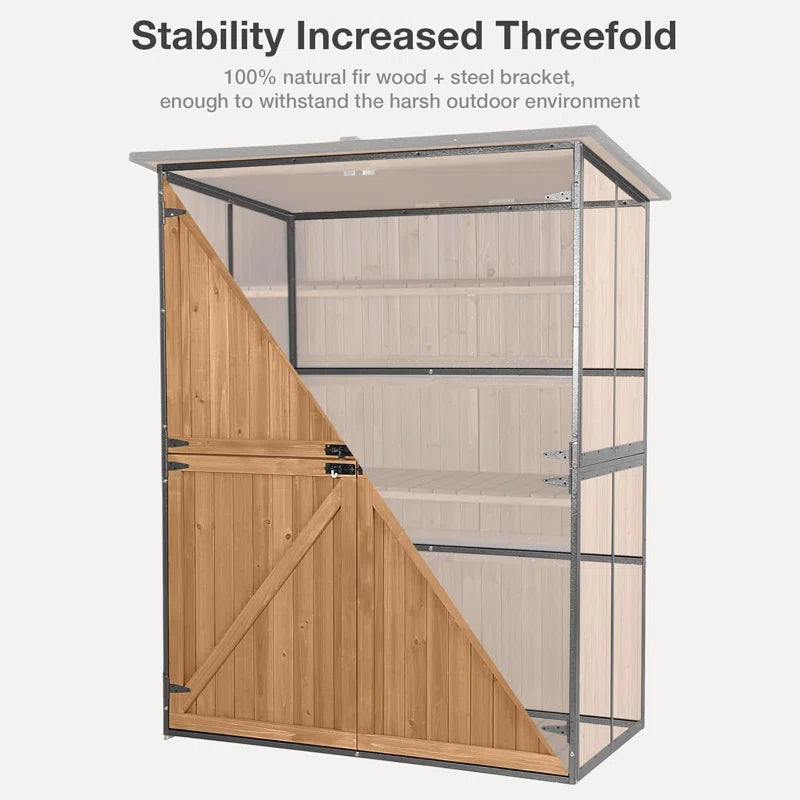 Outdoor Storage Shed With Floor - Waterproof Natural Fir Cabinet With Adjustable Shelves And Double Lock For Anti-Theft - Suitable For Storing Garden Tools, And Household Debris