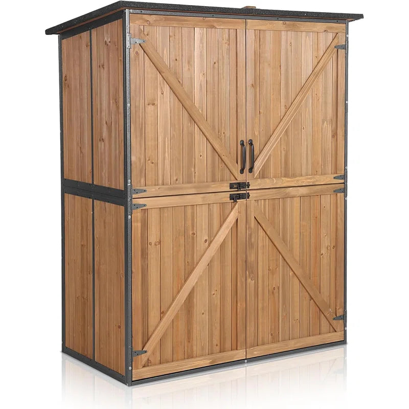 Outdoor Storage Shed With Floor - Waterproof Natural Fir Cabinet With Adjustable Shelves And Double Lock For Anti-Theft - Suitable For Storing Garden Tools, And Household Debris