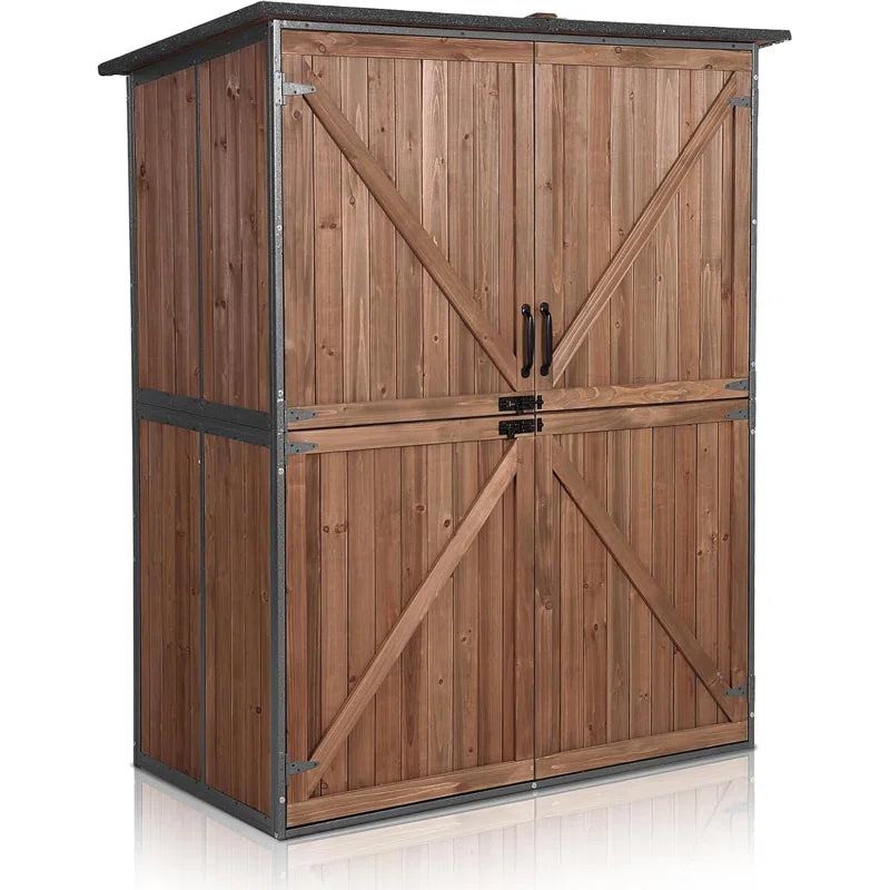 Outdoor Storage Shed With Floor - Waterproof Natural Fir Cabinet With Adjustable Shelves And Double Lock For Anti-Theft - Suitable For Storing Garden Tools, And Household Debris (Deep Brown)