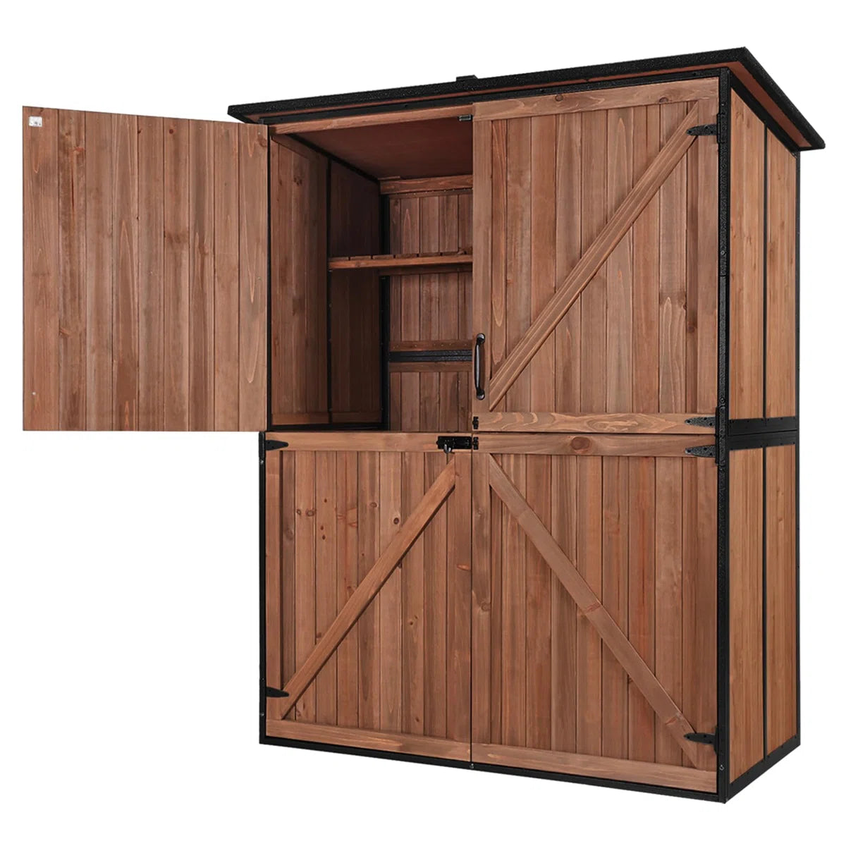 Outdoor Storage Shed With Metal Frame,Large Wooden Tool Cabinet With Adjustable Shelfs, House Garden Shed For Backyard Garden Patio Lawn