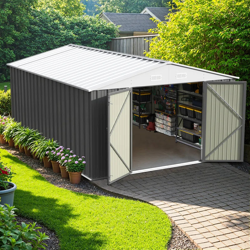 10 Ft. W X 14 Ft. D Metal Storage Shed, Gray
