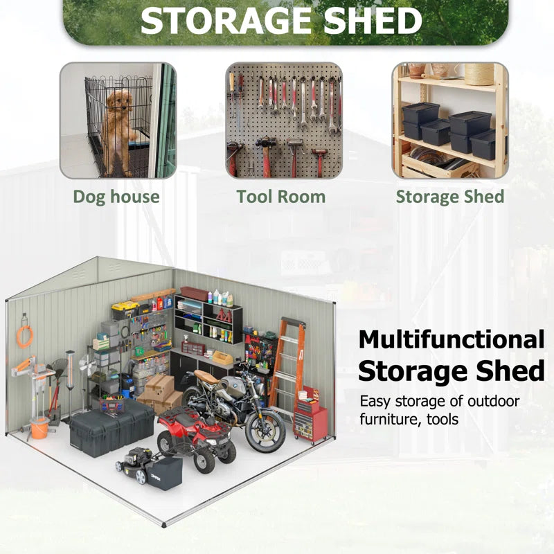 10 ft. W x 10 ft. D Outdoor Metal Shed Storage with Updated Frame Structure and Lockable Doors