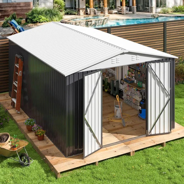 10 ft. W x 14 ft. D Metal Storage Shed with Reinforced Steel Frame and Lockable Doors