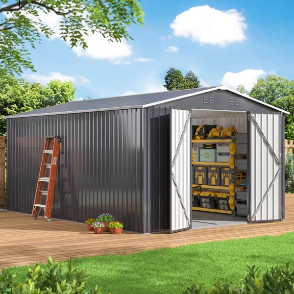 10 ft. W x 14 ft. D Outdoor Metal Shed Storage with Floor, Reinforced Steel Frame and Lockable Doors