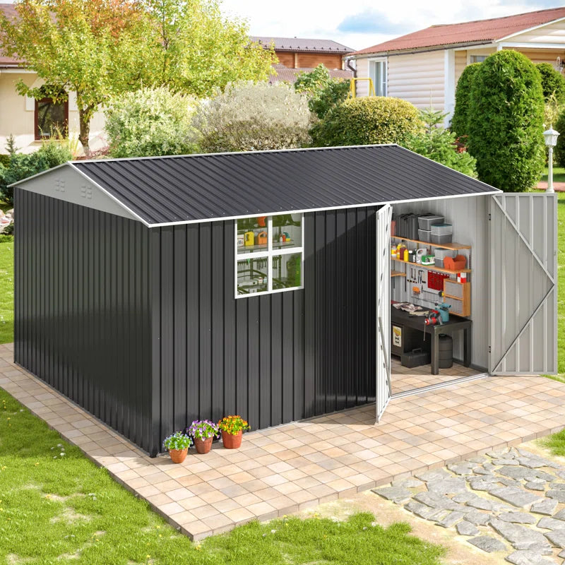 12 ft. W x 10 ft. D Metal Outdoor Storage Shed with Reinforced Steel Frame, Windows and Lockable Doors