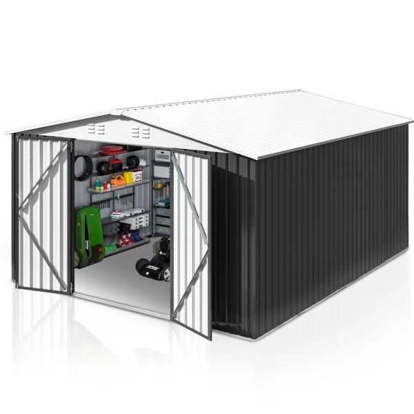 12 ft. W x 10 ft. D Outdoor Metal Shed Storage with Updated Frame Structure and Lockable Doors