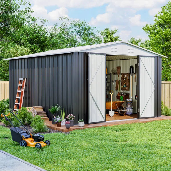 12 ft. W x 10 ft. D Outdoor Metal Shed Storage with Updated Frame Structure and Lockable Doors