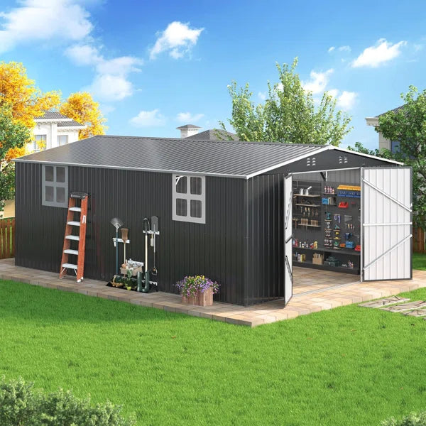 12 ft. W x 16 ft. D Large Outdoor Metal Shed, All-Steel Construction with Windows and Lockable Doors