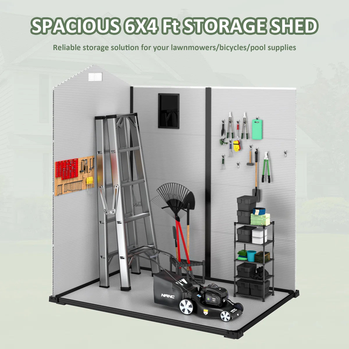 3.7 ft. W x 5.3 ft. D Durable Resin Outdoor Storage Shed With Floor and Window for Garden Patio Furniture and Tools, Grey