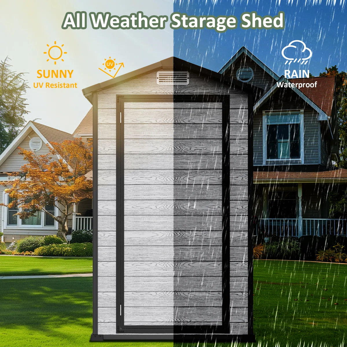 3.7 ft. W x 5.3 ft. D Durable Resin Outdoor Storage Shed With Floor and Window for Garden Patio Furniture and Tools, Grey