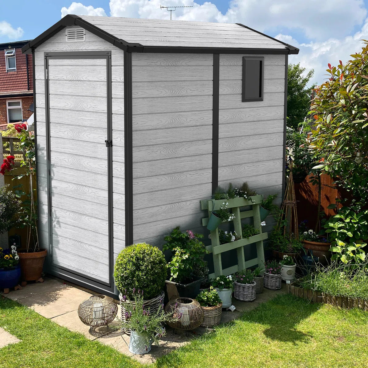 3.7 ft. W x 5.3 ft. D Durable Resin Outdoor Storage Shed With Floor and Window for Garden Patio Furniture and Tools, Grey