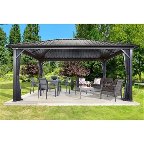 Sojag Genova Hardtop Gazebo with Netting - 16-ft x 12-ft - Brown